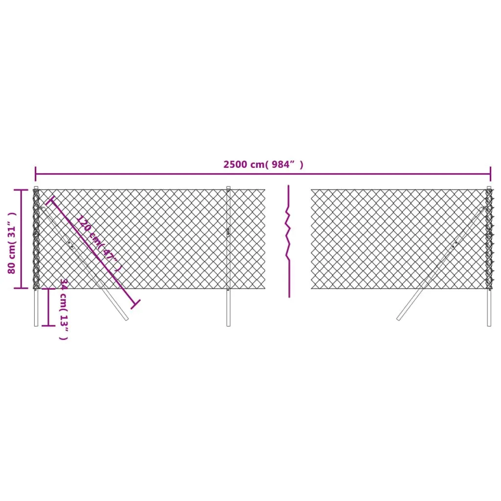 Chain Link Fence Steel 0.8m x 25m Green Durable Wire Mesh Barrier Enclosure Garden Yard