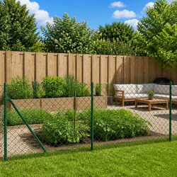 Durable Steel Wire Mesh Green Chain Link Fence Panel 1x25m