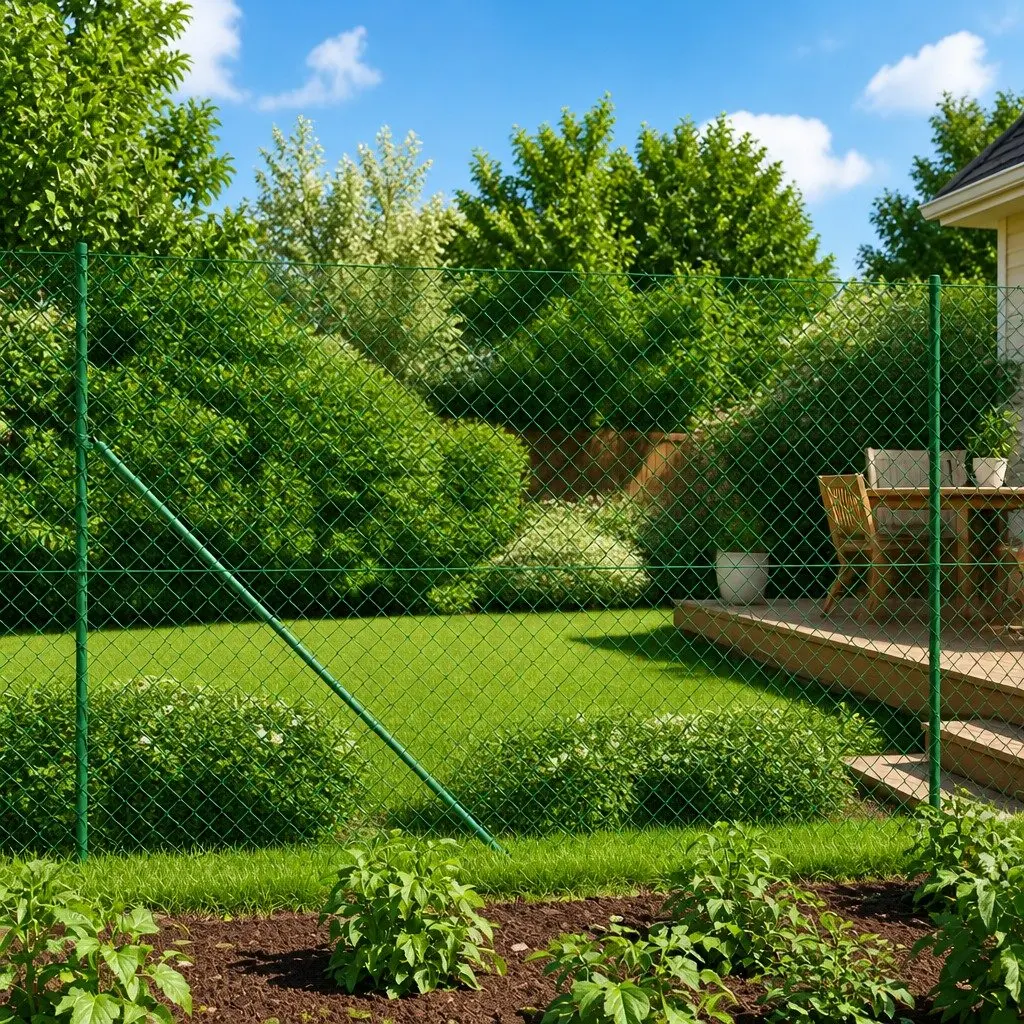 Green Chain Link Fence Panel with Spike Anchors