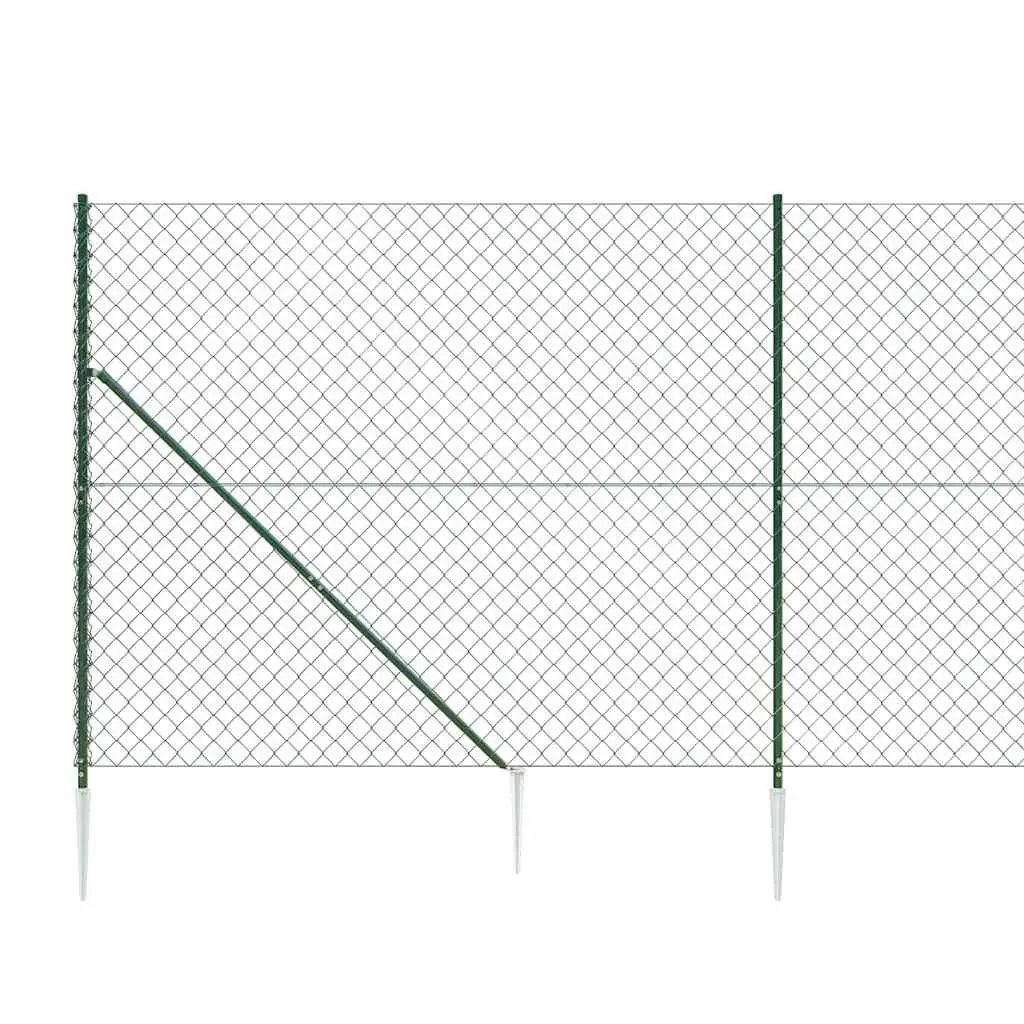 Green Chain Link Fence Panel with Spike Anchors
