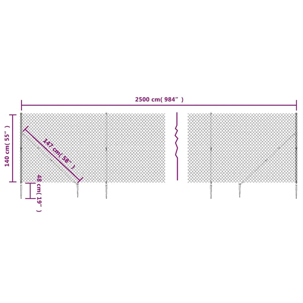 Green Chain Link Fence Panel with Spike Anchors