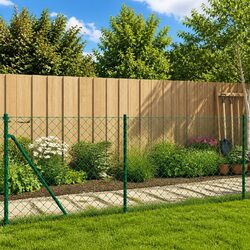 Durable Chain Link Fence Panel with Floor Flange - Green 0.8 x 10m