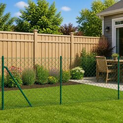 Chain Link Fence Panel Green 1x10m Flange Floor Mount Outdoor Barrier Enclosure
