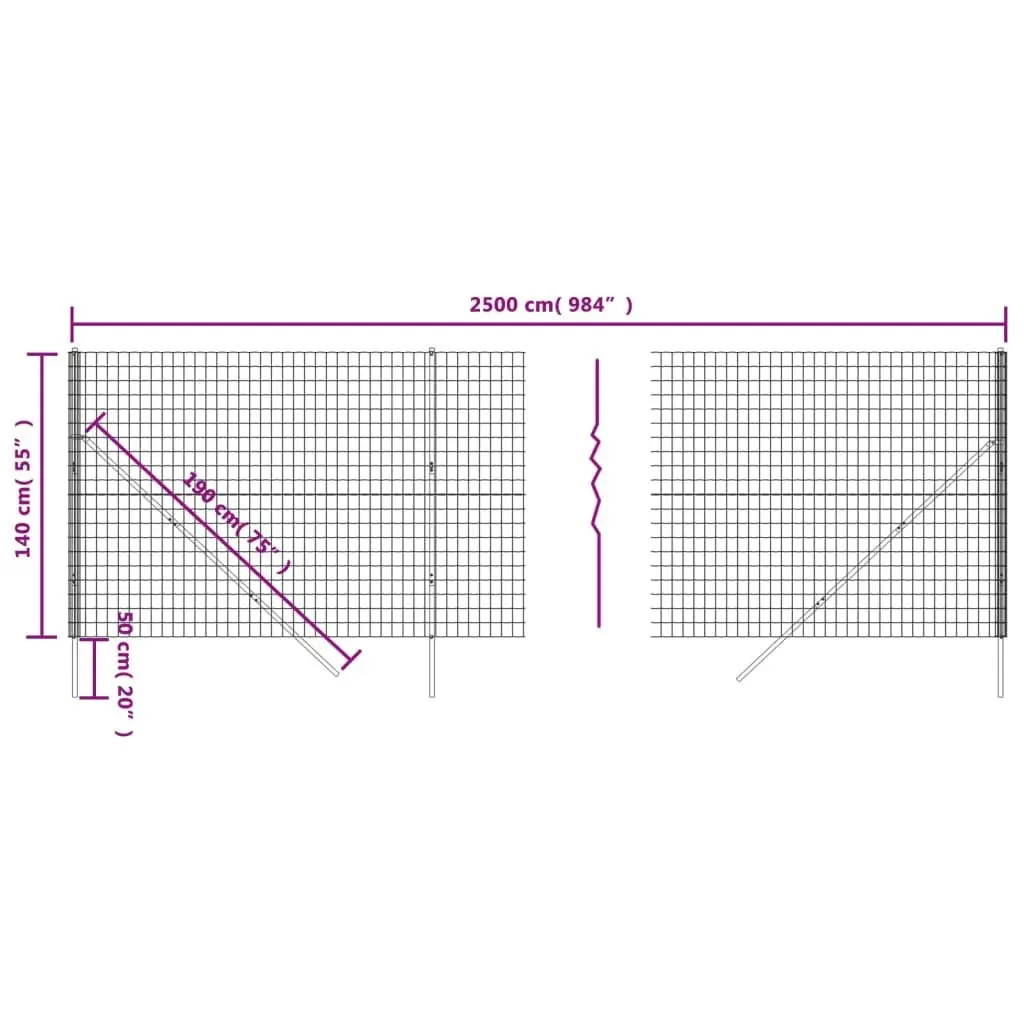 Wire Mesh Fence Panel Galvanised Steel 1.4x25m Anthracite
