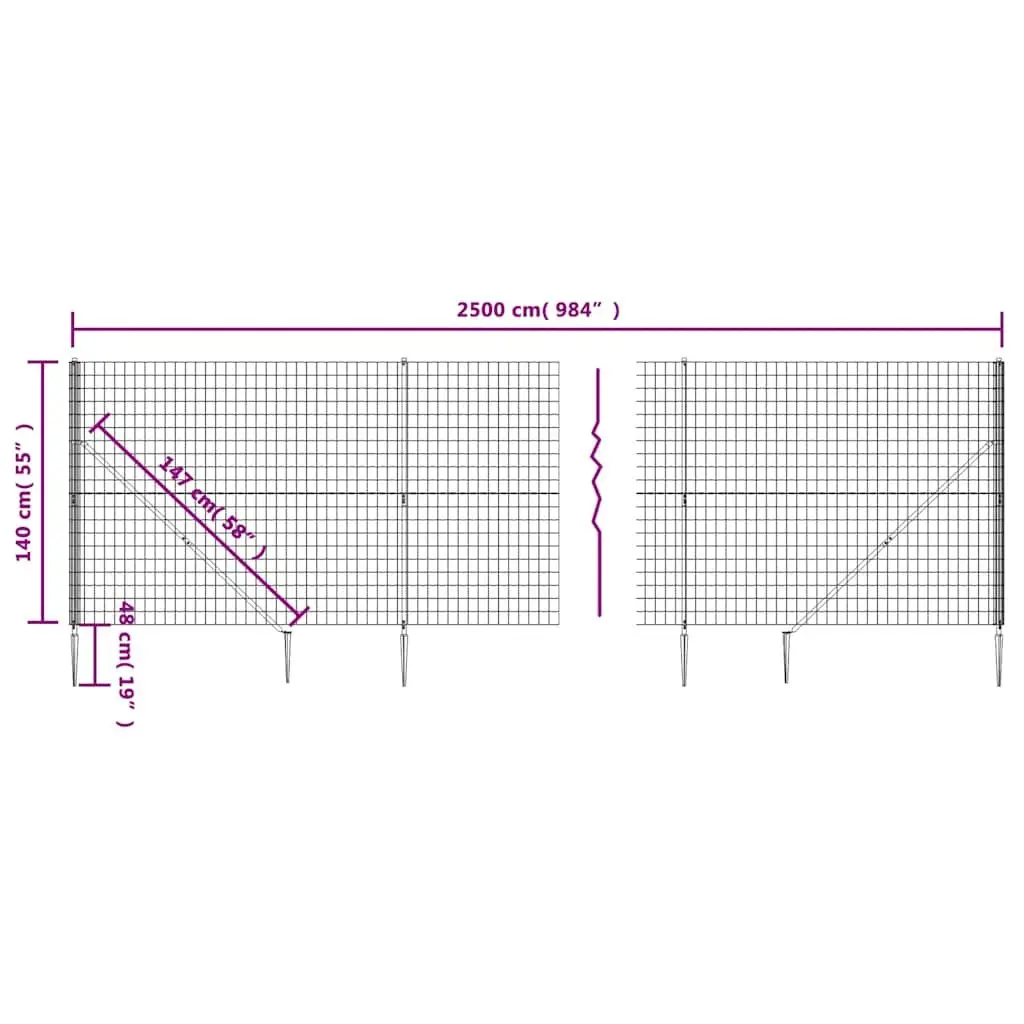 Anthracite Wire Mesh Fence Panel with Spike Anchors
