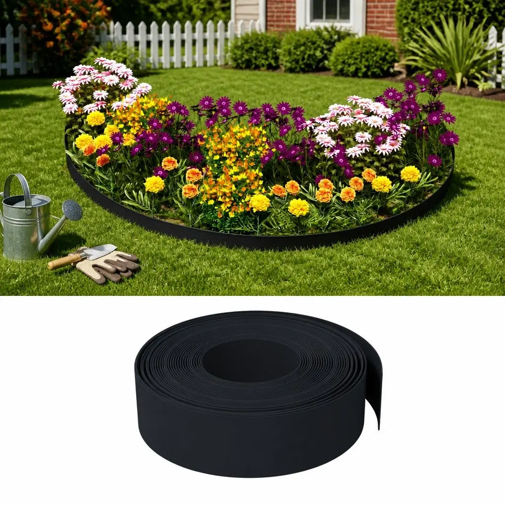 Black 10m Flexible Garden Edging for Flower Beds