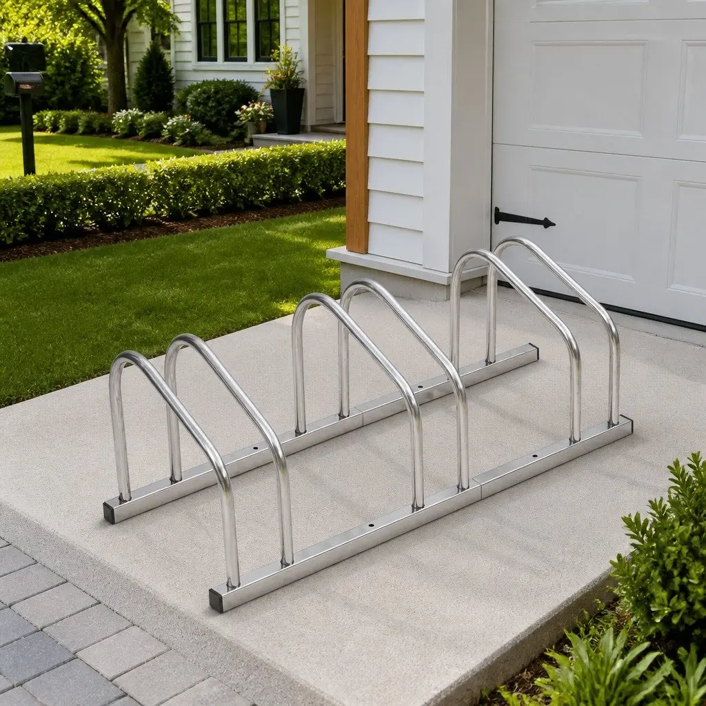 Bike Rack for 3 Bikes Galvanised Steel Floor Stand Garage Garden Storage