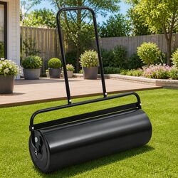Sturdy Black Garden Lawn Roller with Push Handle 63L