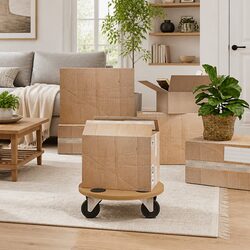 High-Quality Brown Engineered Wood Dolly Trolleys - 2pcs