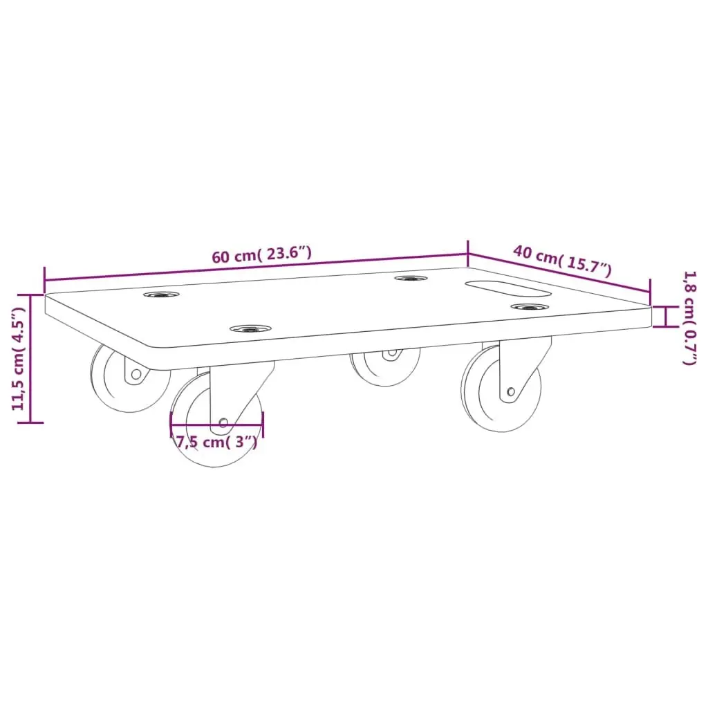 Transport Trolley Rectangular 60x40x11.5 cm 250 kg Capacity Moving Furniture