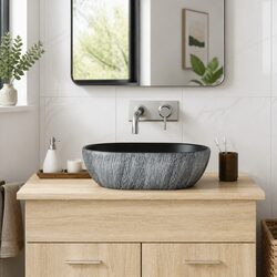 Durable Black Ceramic Oval Countertop Basin for Bathroom