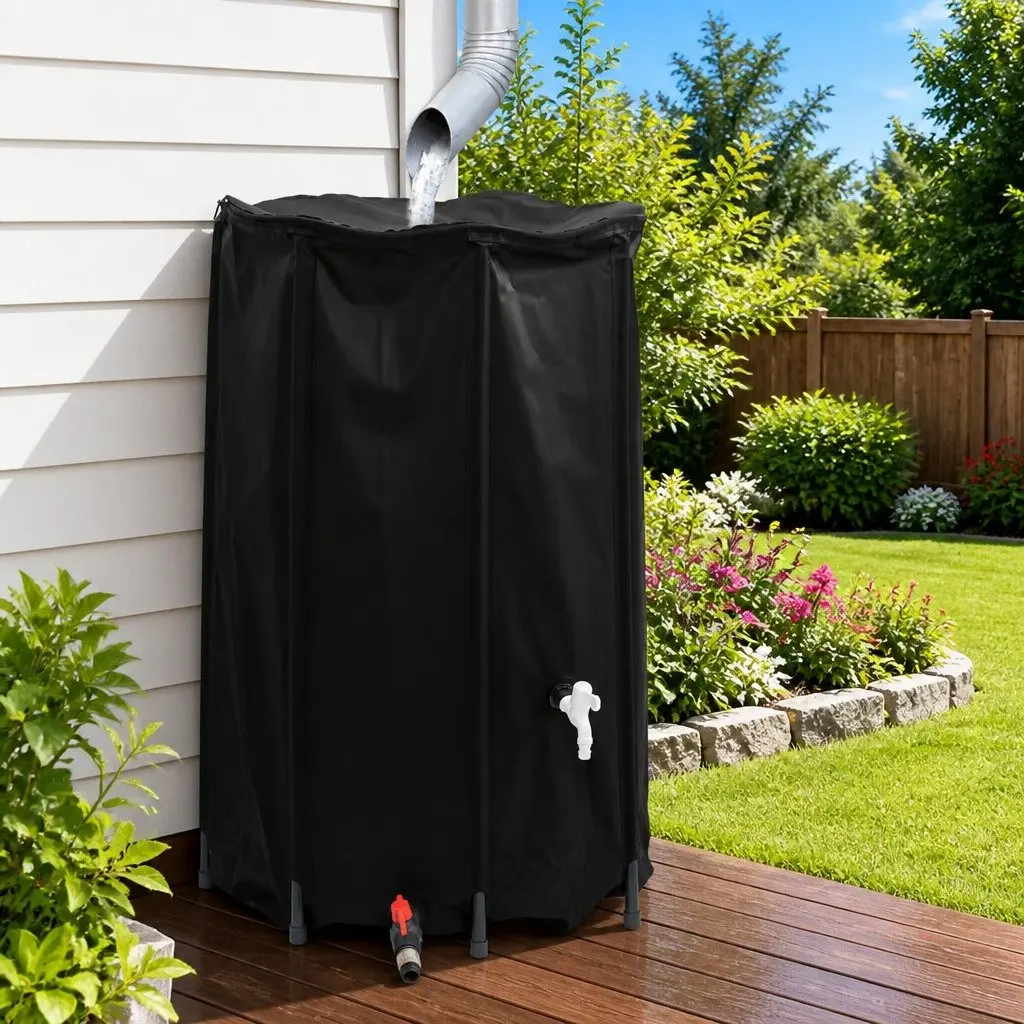 Foldable Water Tank PVC 500L Black Collapsible Rainwater Storage with Tap