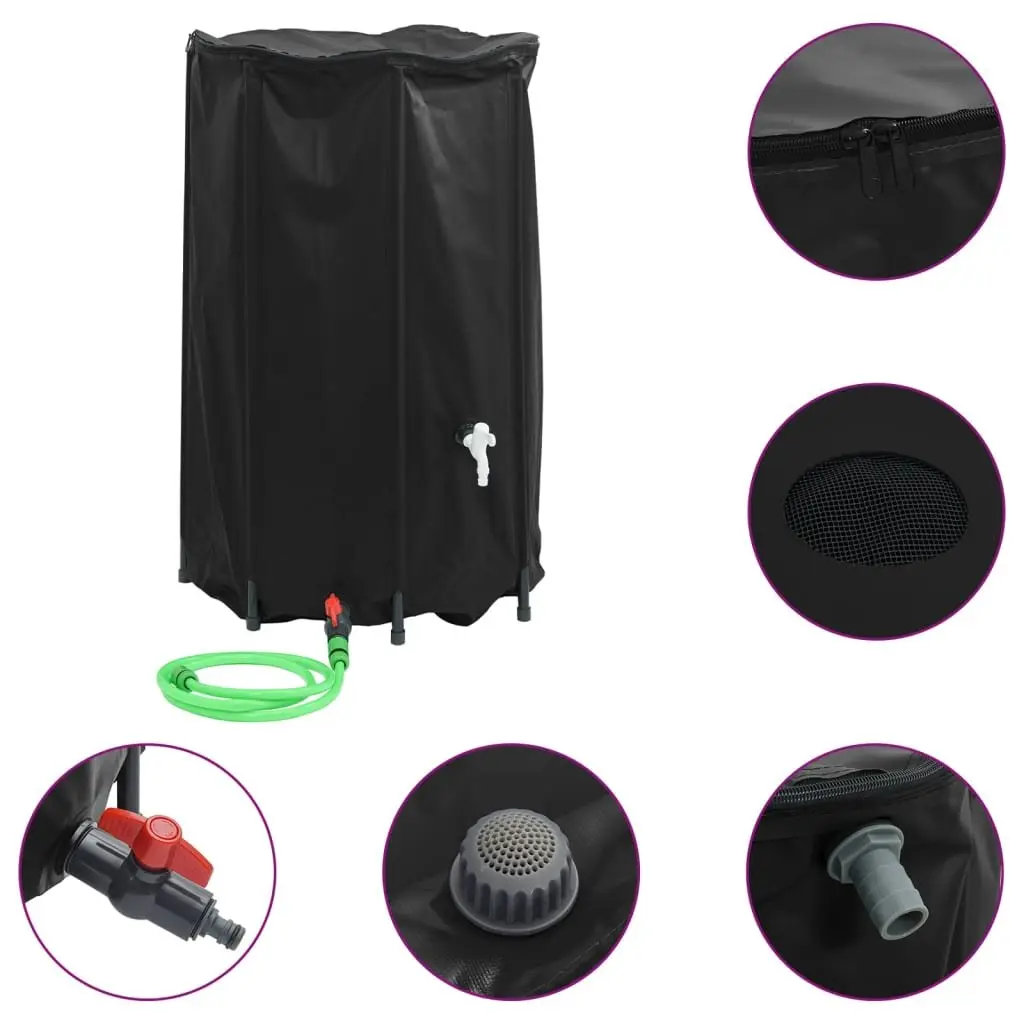 Foldable Water Tank PVC 500L Black Collapsible Rainwater Storage with Tap