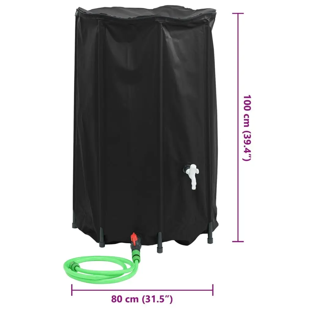 Foldable Water Tank PVC 500L Black Collapsible Rainwater Storage with Tap