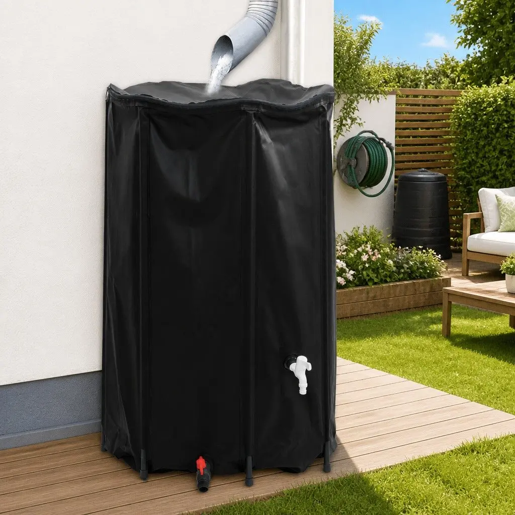 Water Tank PVC 1000L Black Foldable with Tap Collapsible Rain Storage
