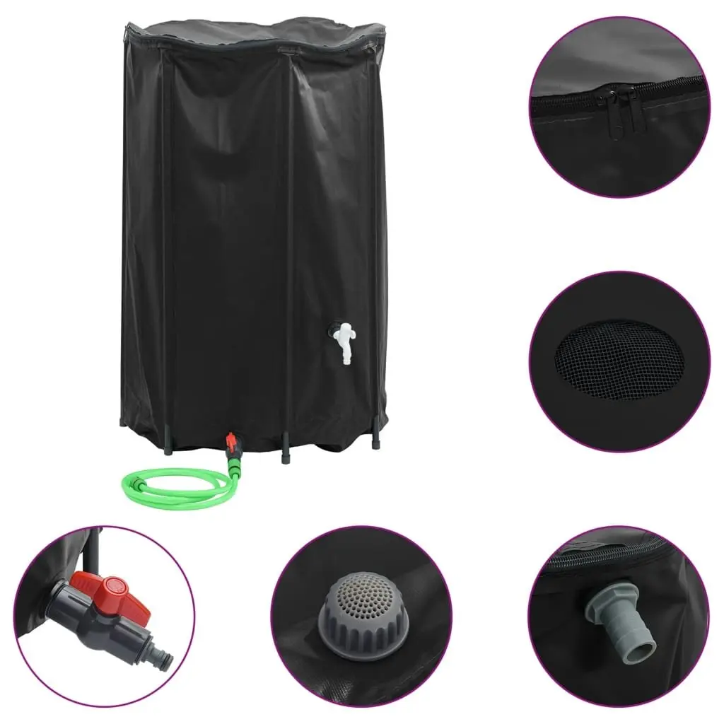 Water Tank PVC 1000L Black Foldable with Tap Collapsible Rain Storage