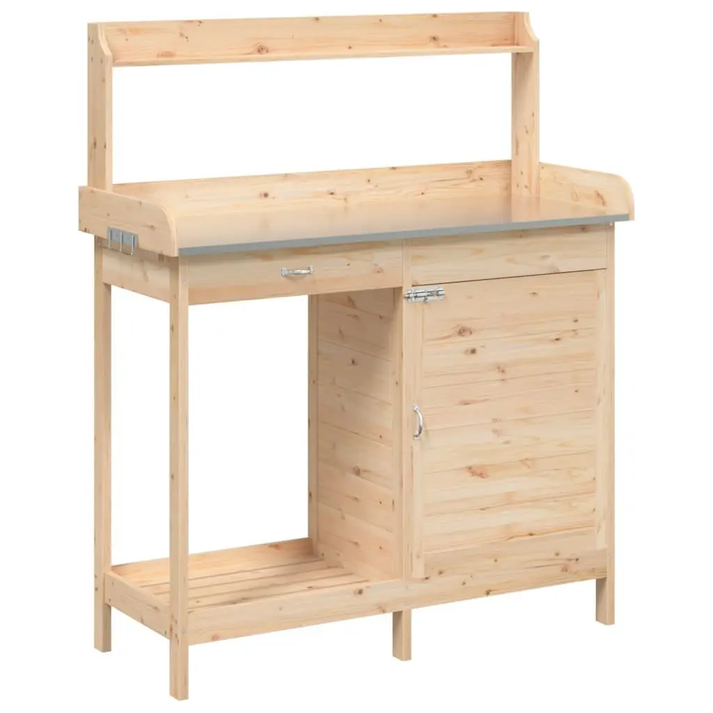 Potting Table with Storage and Hooks in Brown