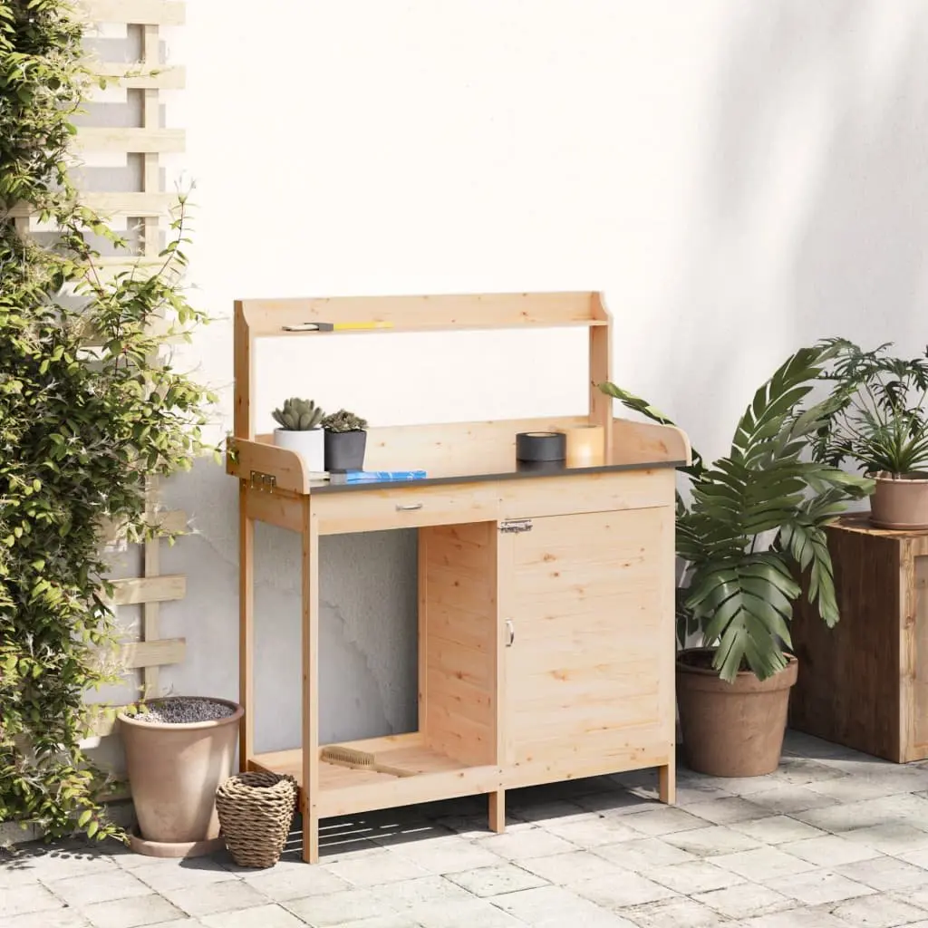 Potting Table with Storage and Hooks in Brown