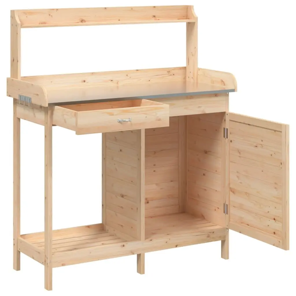 Potting Table with Storage and Hooks in Brown