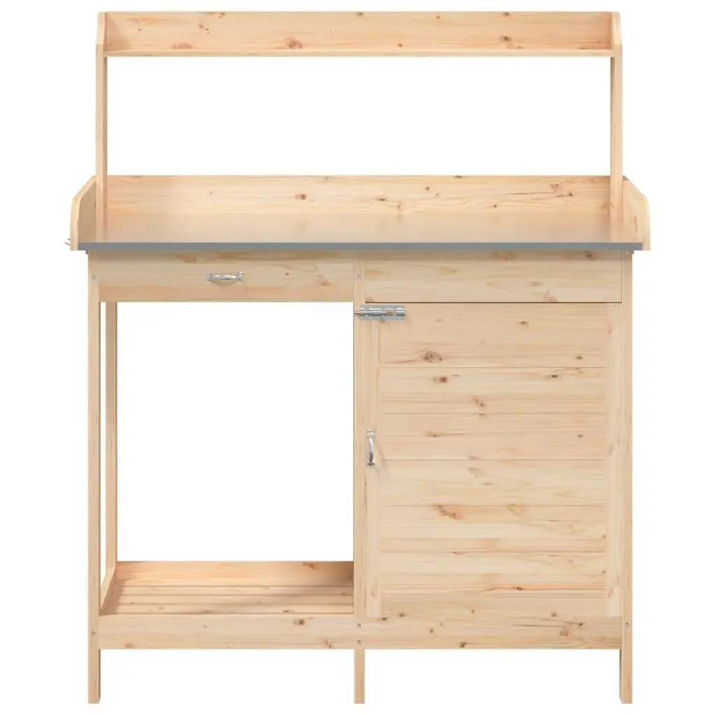 Potting Table with Storage and Hooks in Brown