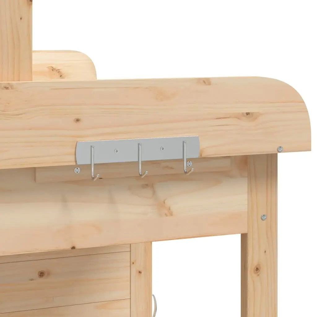 Potting Table with Storage and Hooks in Brown