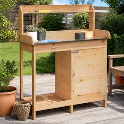 Potting Table with Cabinet Brown 110.5x45x124.5 cm Solid Wood Fir Plant Stand