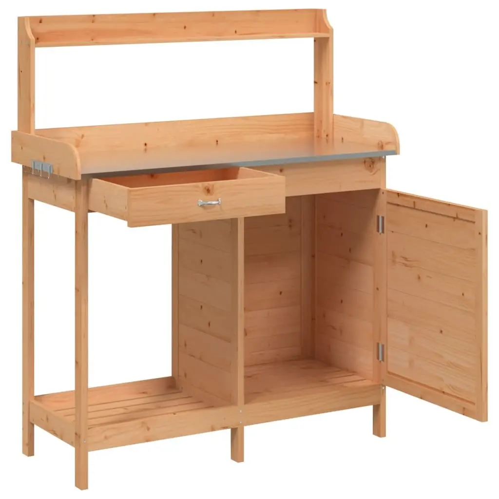 Potting Table Solid Wood Fir Brown 110.5x45x124.5 cm with Cabinet