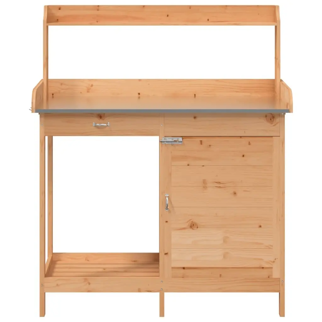 Potting Table Solid Wood Fir Brown 110.5x45x124.5 cm with Cabinet