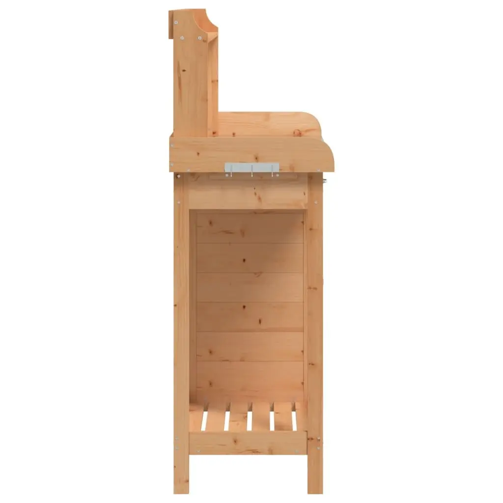 Potting Table Solid Wood Fir Brown 110.5x45x124.5 cm with Cabinet