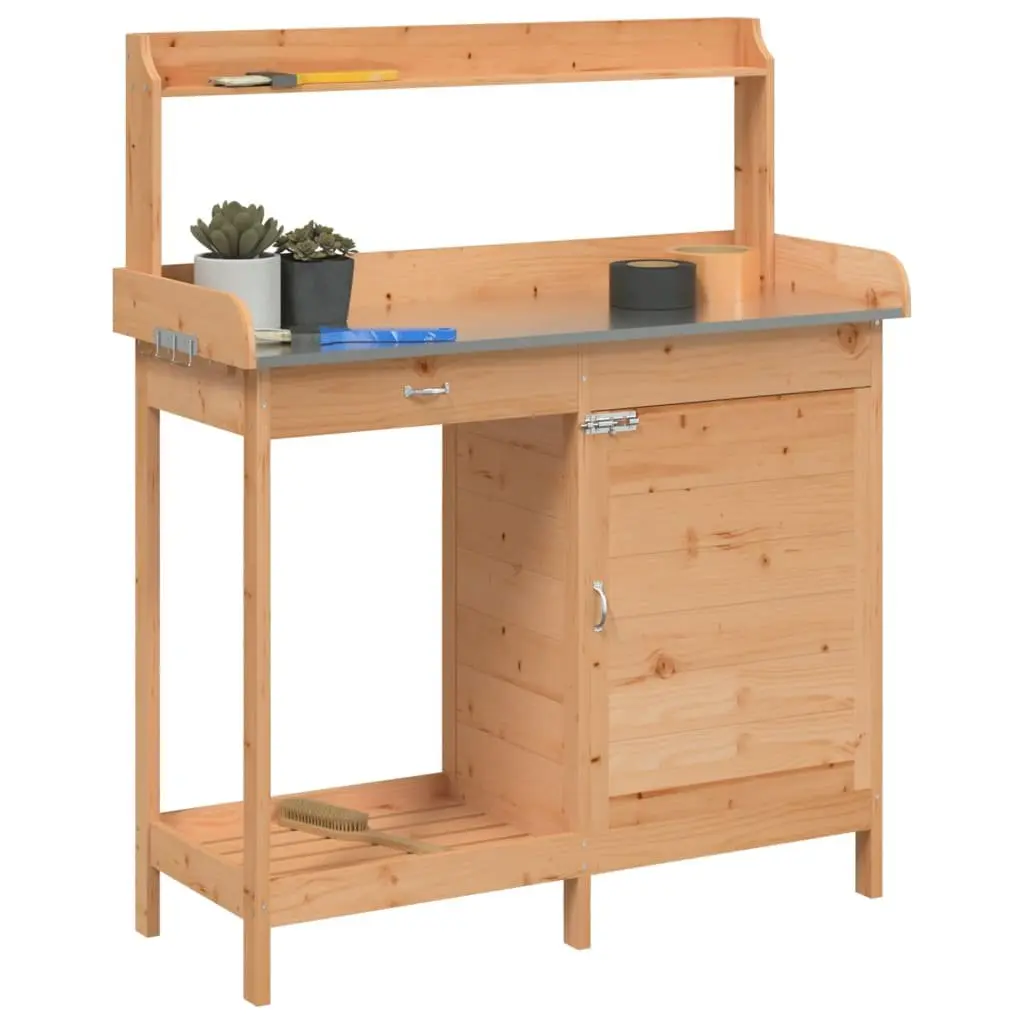 Potting Table Solid Wood Fir Brown 110.5x45x124.5 cm with Cabinet