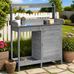Sturdy Grey Potting Table with Cabinet Storage 110.5x45x124.5 cm