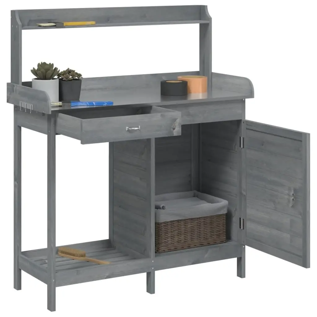 Grey Potting Table with Cabinet Storage 110.5x45x124.5 cm