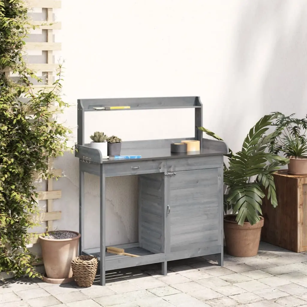 Grey Potting Table with Cabinet Storage 110.5x45x124.5 cm