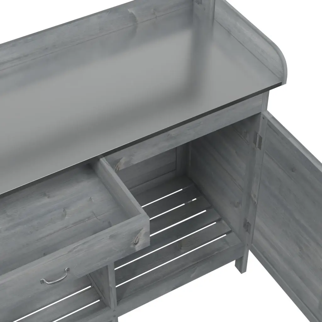 Grey Potting Table with Cabinet Storage 110.5x45x124.5 cm