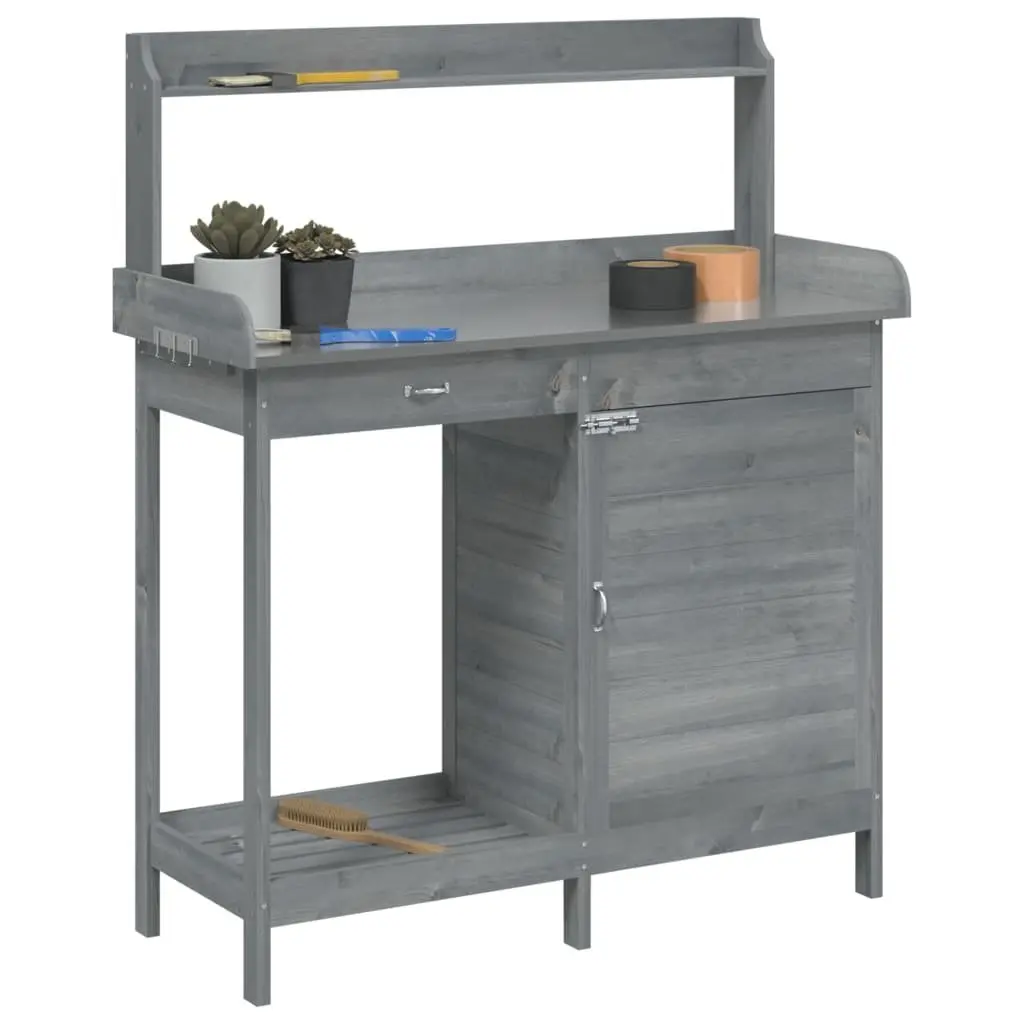 Grey Potting Table with Cabinet Storage 110.5x45x124.5 cm