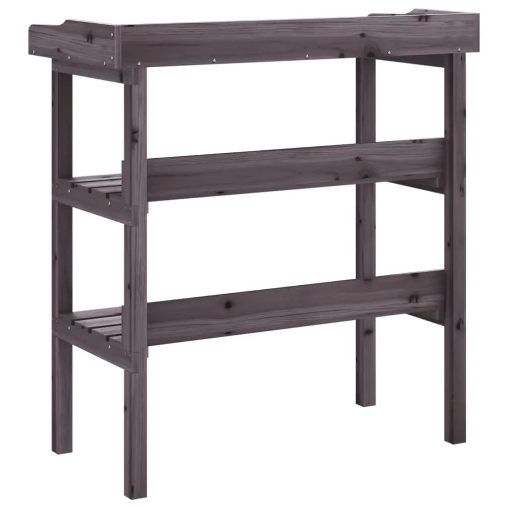 Grey Solid Wood Fir Plant Table with Shelves