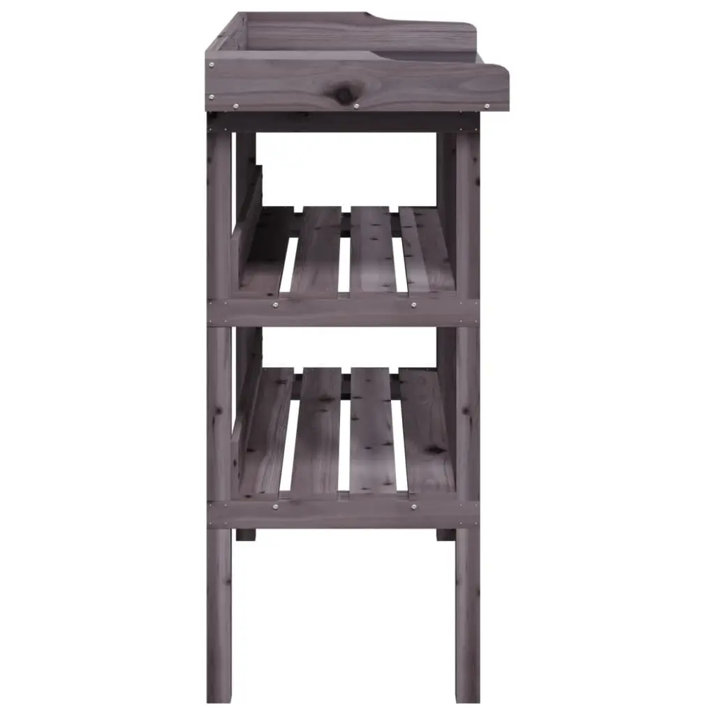 Grey Solid Wood Fir Plant Table with Shelves