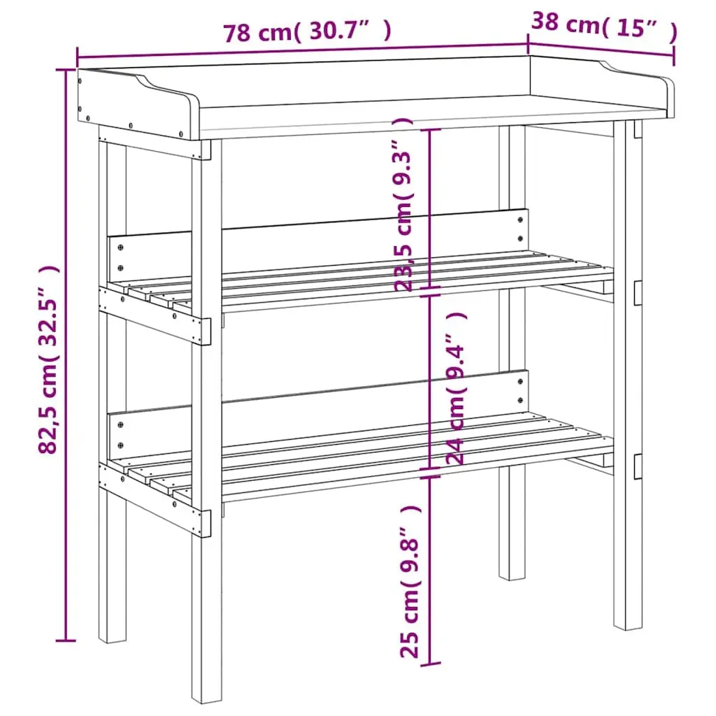 Grey Solid Wood Fir Plant Table with Shelves