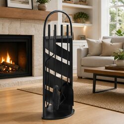 Durable 5-Piece Fireplace Tool Set with Steel Stand