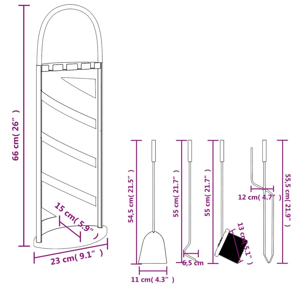 5-Piece Fireplace Tool Set with Steel Stand