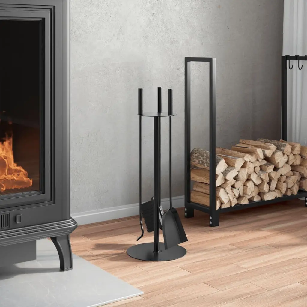 4-Piece Steel Fireplace Tool Set with Rack