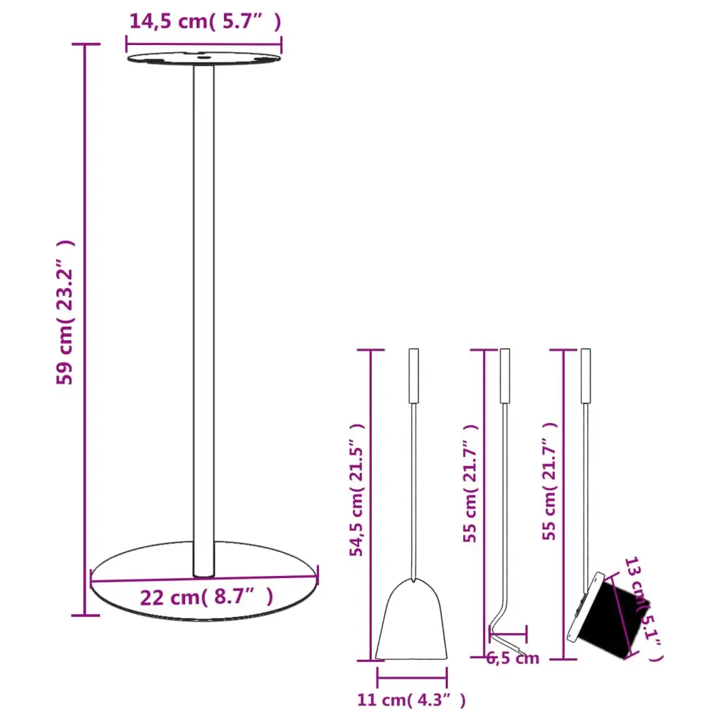 4-Piece Steel Fireplace Tool Set with Rack