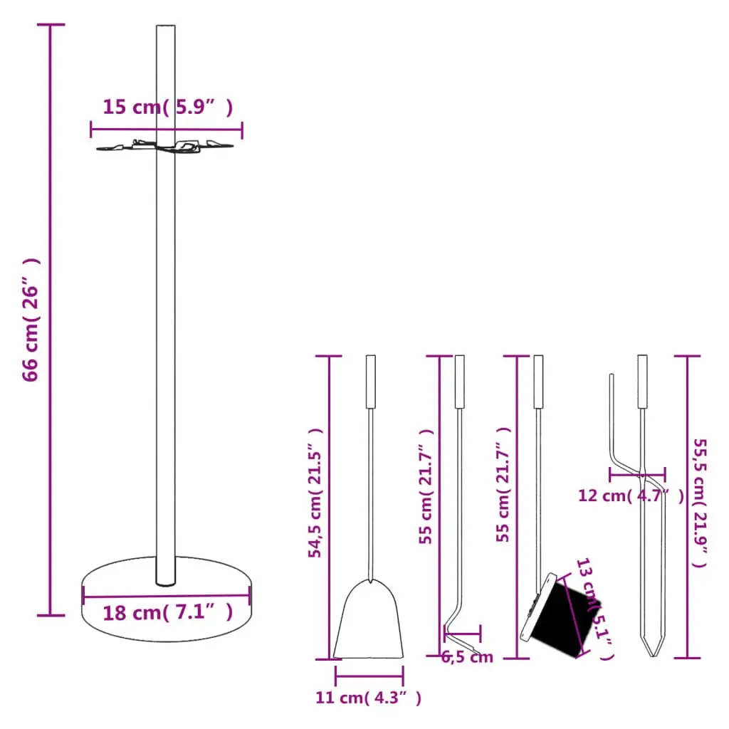 5-Piece Black Steel Fireplace Tool Set