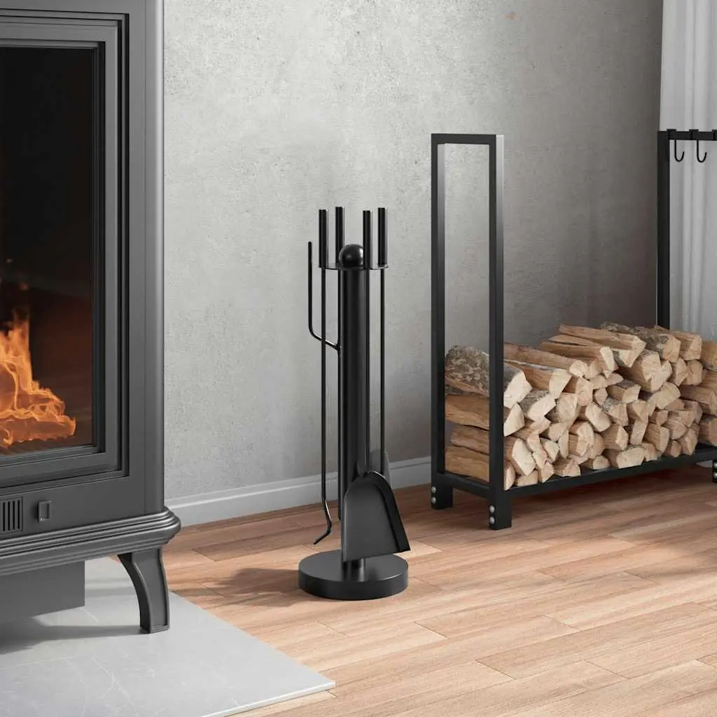 5 Piece Black Steel Fireplace Tool Set