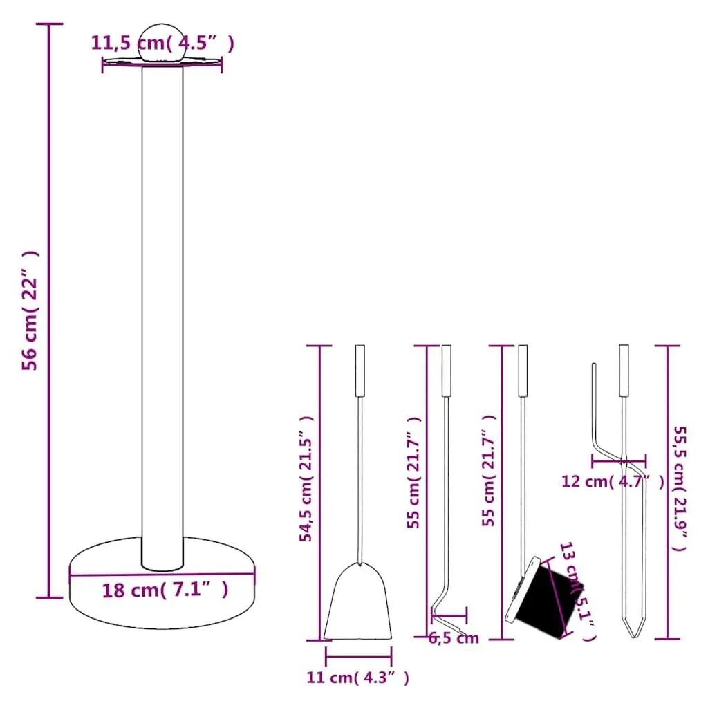 5 Piece Black Steel Fireplace Tool Set