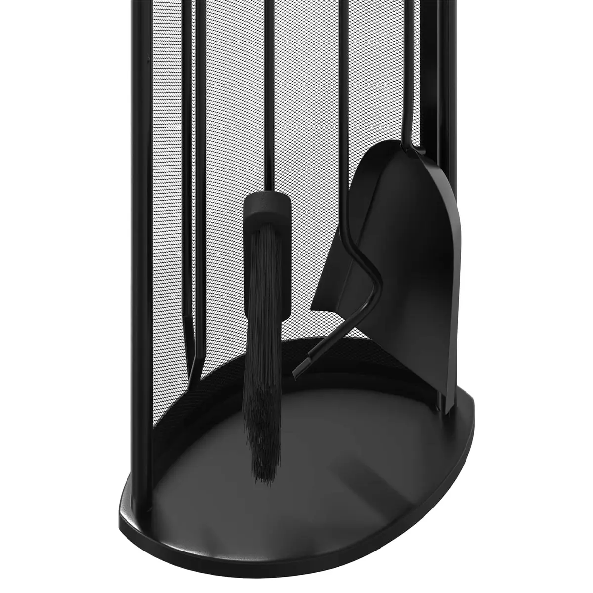 5-Piece Black Steel Fireplace Tool Set with Rack