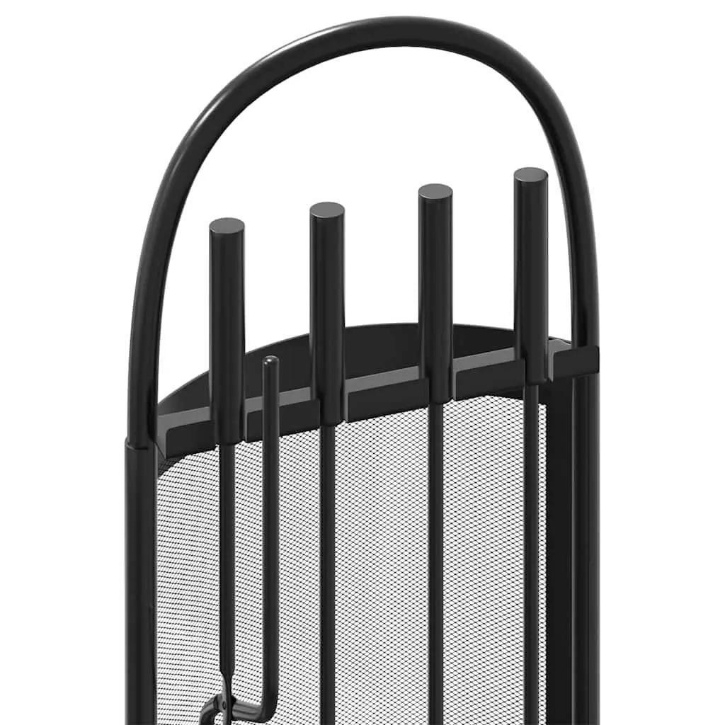 5-Piece Black Steel Fireplace Tool Set with Rack