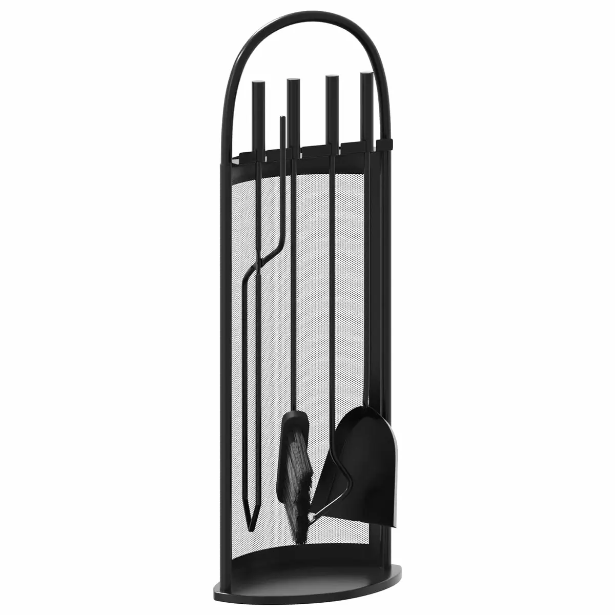 5-Piece Black Steel Fireplace Tool Set with Rack