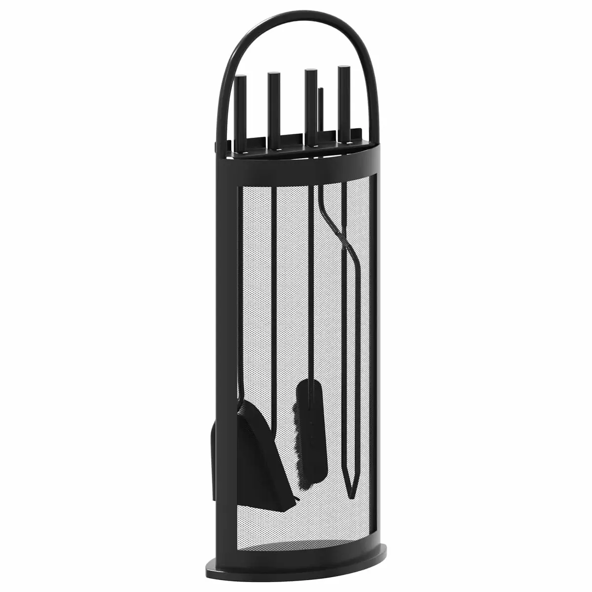 5-Piece Black Steel Fireplace Tool Set with Rack