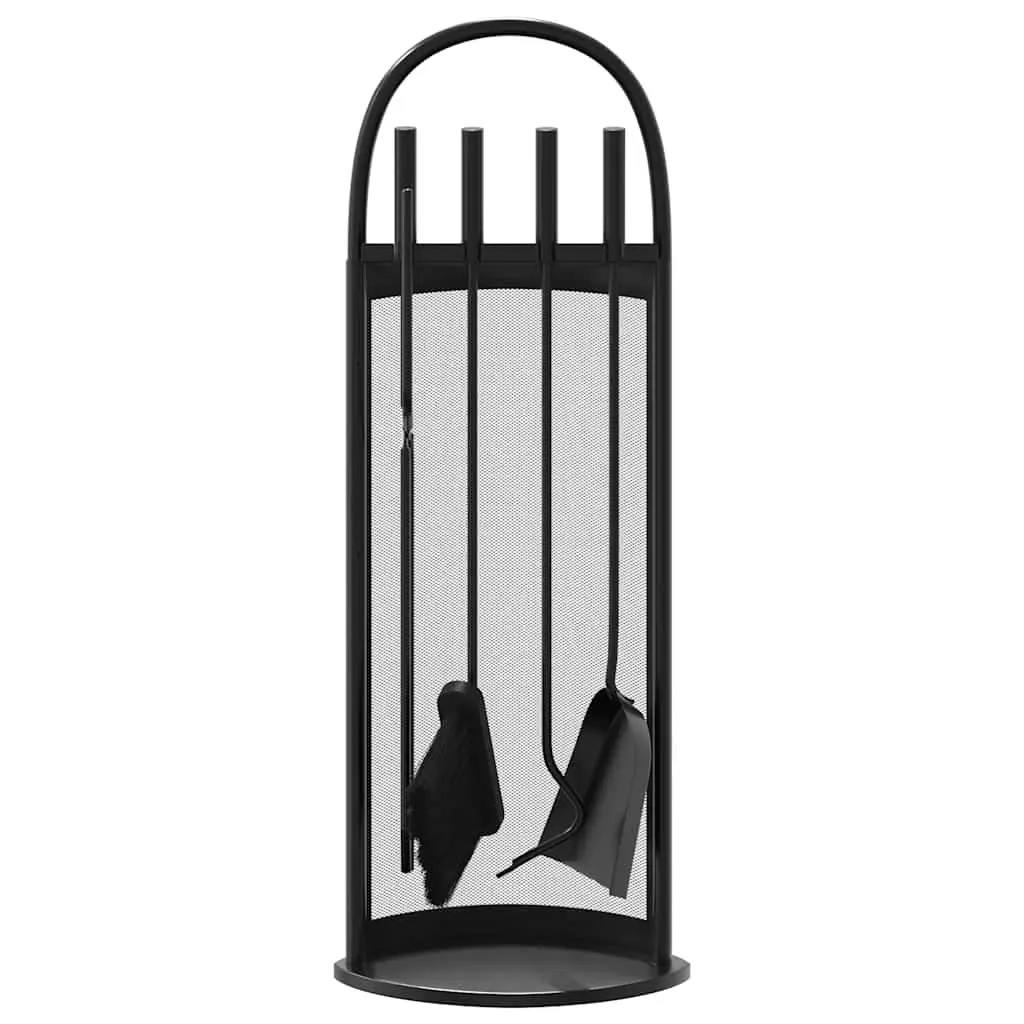 5-Piece Black Steel Fireplace Tool Set with Rack